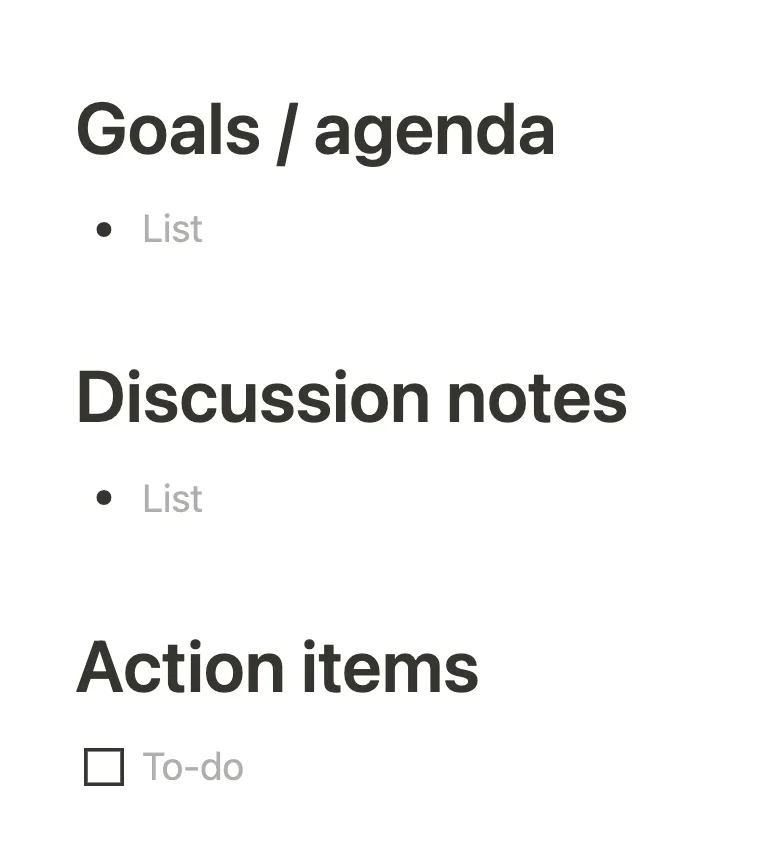 Ad Hoc meeting format in Notion