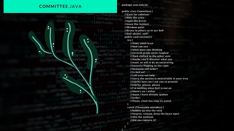 A codem in a Java programming language class. A poem immersed in code by the author