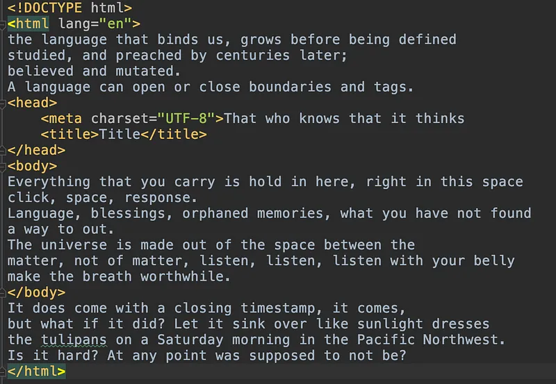 A codem in an HTML structure. A poem immersed in code by the author.